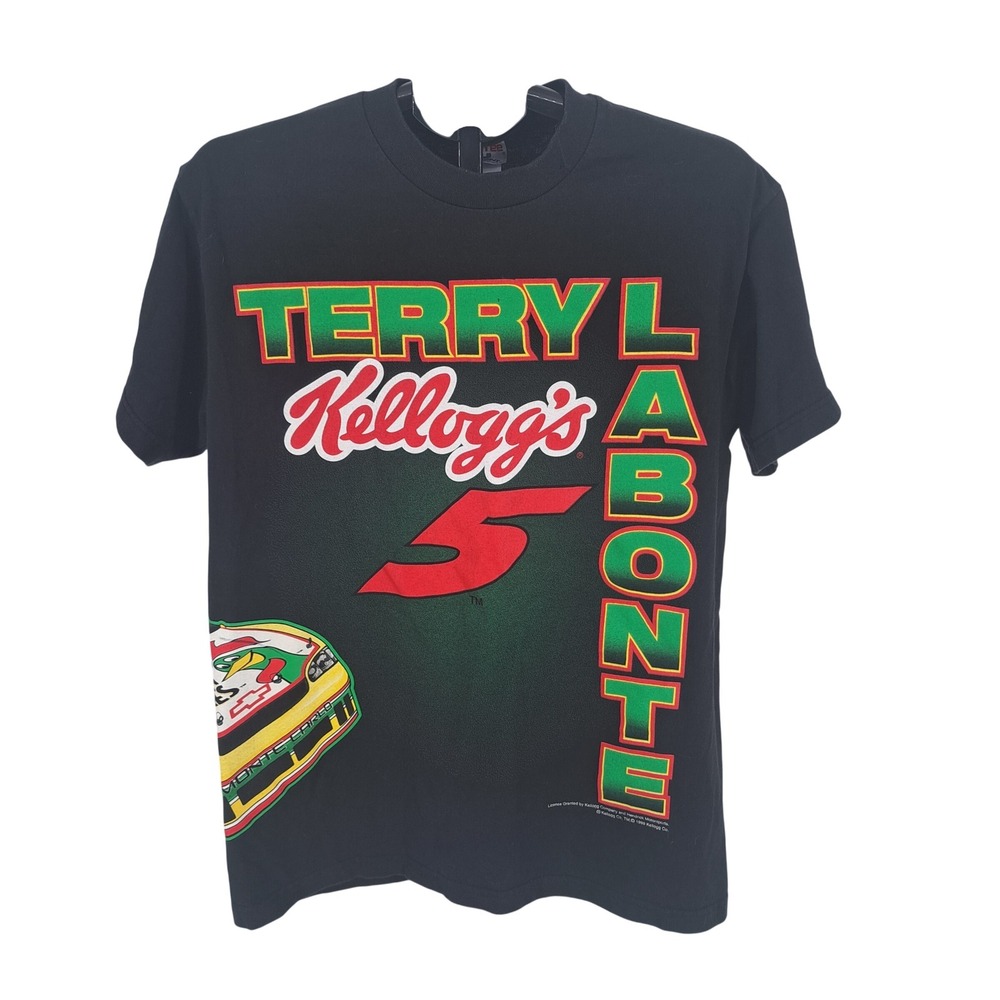 VTG Terry Labonte Kellogg's NASCAR T Shirt Mens Large Black 1999 Racing Tee Y2K